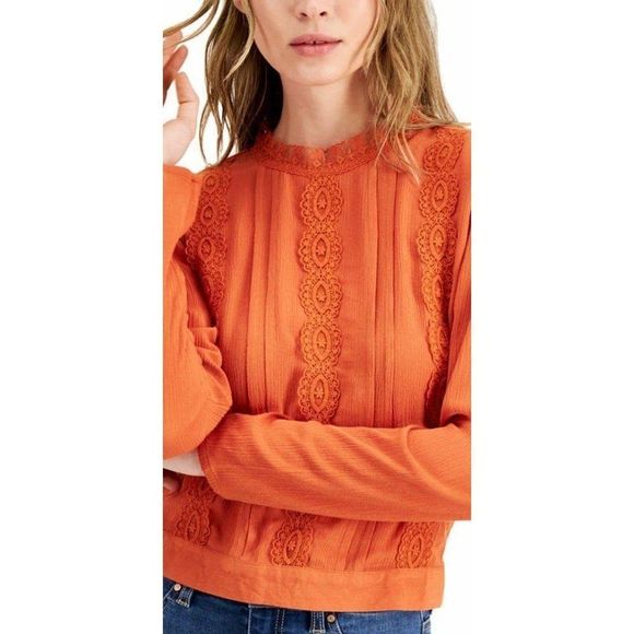 Self Esteem Rust Burnt Orange Lace CottageCore Shirt Sz Medium New - Picture 8 of 8